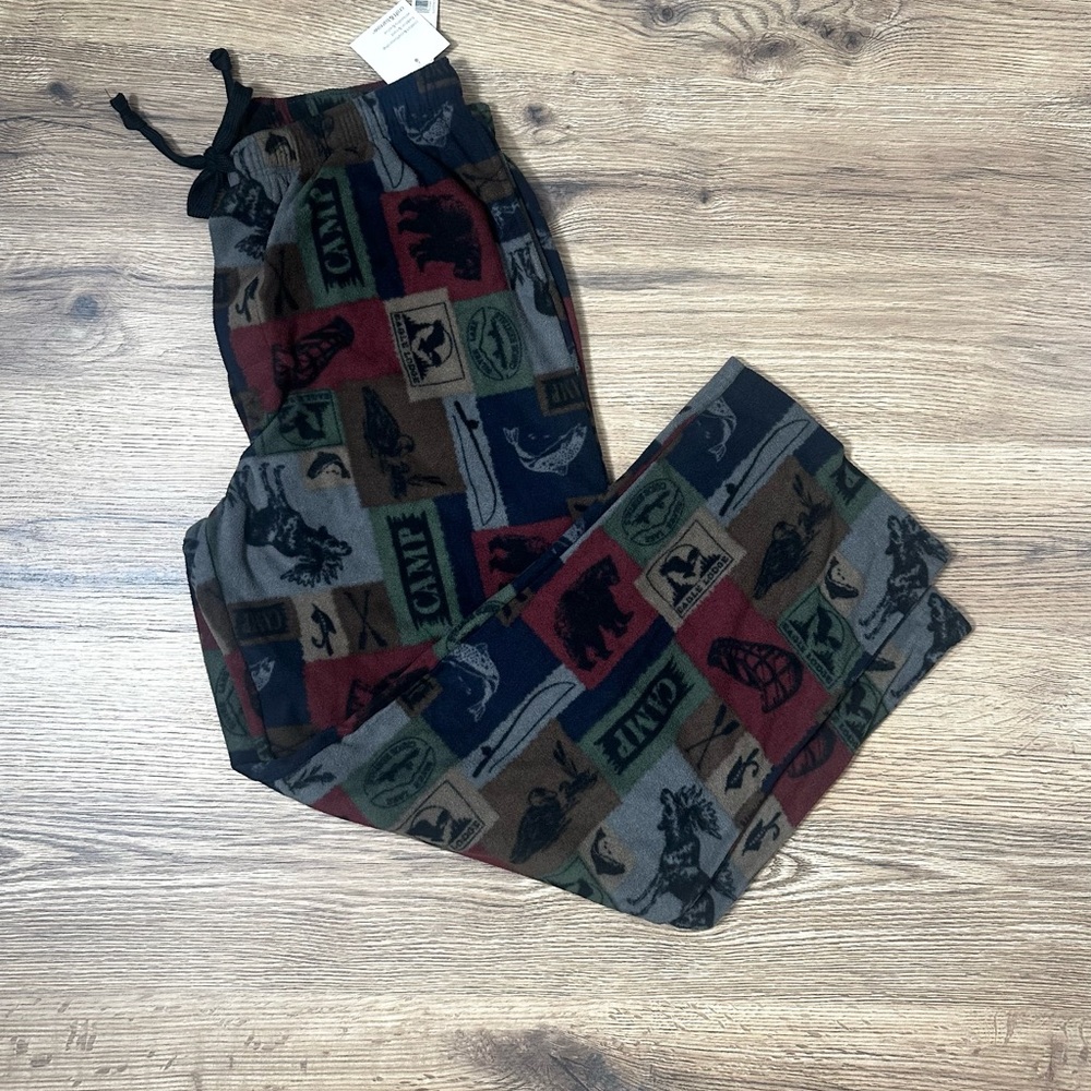 Croft & Barrow Men’s Lounge Pajama Pants Large Fleece  Bears Fish Camping